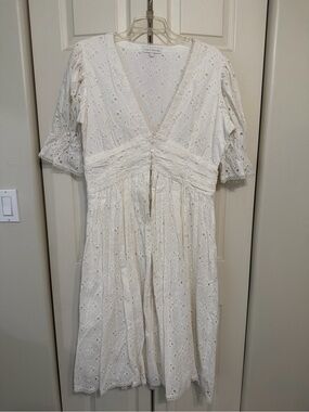 House of Harlow Ivory Eyelet V-Neck Midi Dress